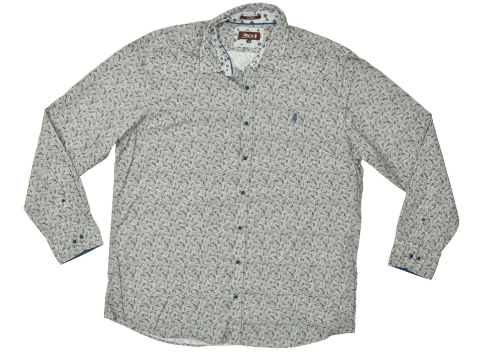 MCS Men's Gray Floral Long Sleeve Button Down Shirt Size 3XL Custom Fit Cotton